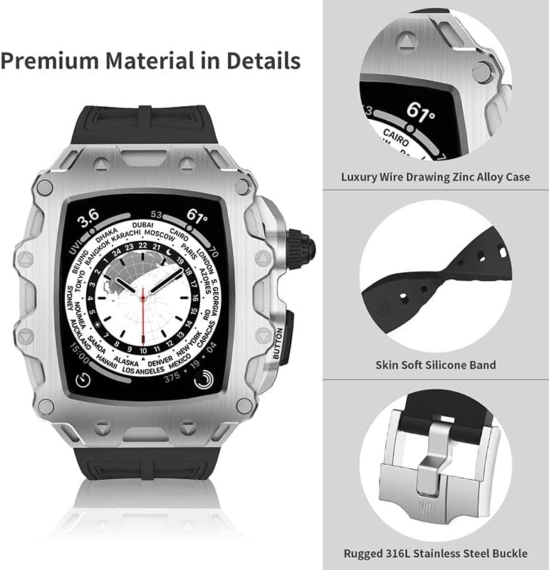 Houcy 44mm 45mm луксузен опсег за комплет за мод на Apple Watch Mod Постави гумен бенд метал кутија рамки за iWatch Series 7 SE 6 5 4 Watch