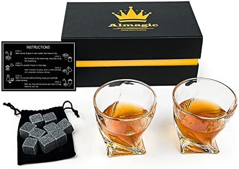 Алмагиќ виски подарок сет-Пакет на 2, 12 мл Виски Очила со / 9 виски камења &засилувач; Кадифе Торба, Коцки Мраз Еднократно, валентин