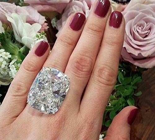 Phitakshop Огромна 925 сребрена бела сафир родена родена прстен свадба предложени жени накит
