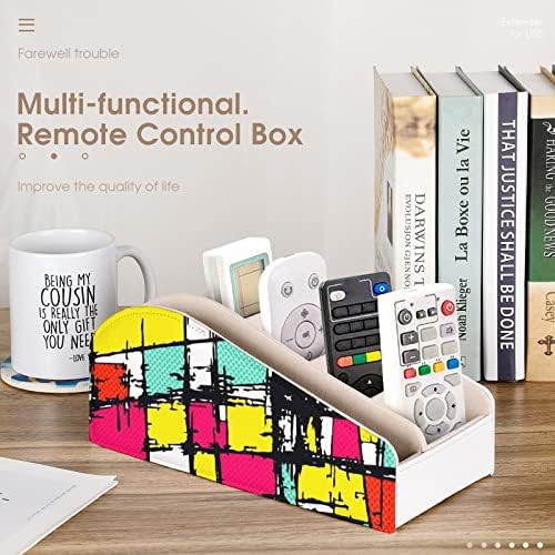 Држач за далечински управувач со уметност во боја со 6 оддели PU кожа далечински организатор кутија за складирање за домашна канцеларија