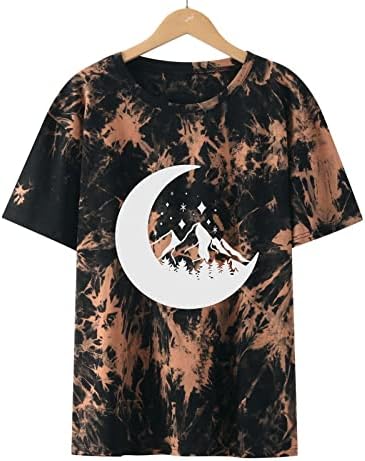 Женски врзани врвови на врвови 2023 фустани гроздобер кошули Сонце Месечина од печурки графички маички маички трендовски туники екипаж блузи