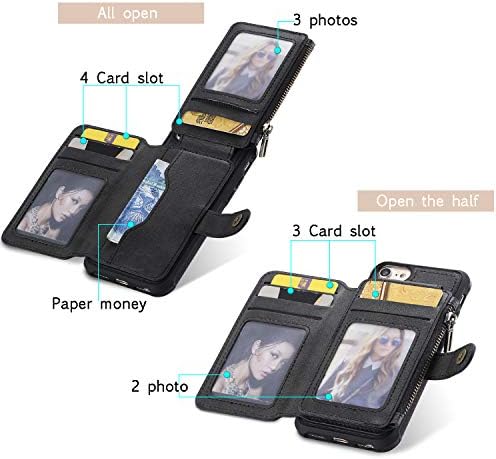 Кожна кутија за iPhone 7 iPhone 8, мода со 4,7инч Кикстанд магнетна тока патент џебно кафе 8 картички слот, точни исечоци Фото рамка за