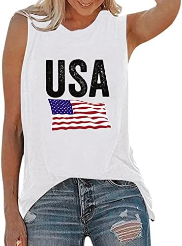 На 4-ти јули резервоарот за кошули врвови за жени во САД знамето лето обични ленти за маици без ракави