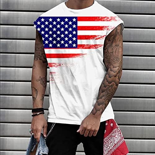 Врвовите на резервоарот за знаме на САД за мажи со екипаж меки памучни маички 3Д фенси печатени тренинзи врвови летни патриотски кошули без