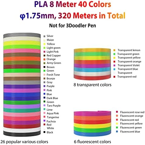 3Д филамент на пенкало 320 метри, 40 бои ， секоја боја 8 метри, 250 матрици е -книги - 3Д печатење Пен Пла 1,75мм, само дијаметар со висока прецизност