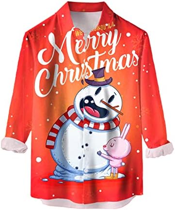 XXBR Божиќни кошули со копче надолу за мажи, долги ракави 3Д смешни Божиќ Дедо Мраз печати хавајски кошула одговараат обични кошули