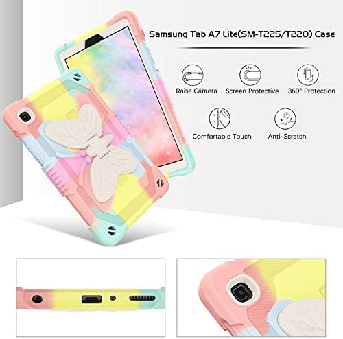 Домавер Samsung Tab A7 Lite Case, Galaxy Tab A7 Lite Case со штанд пеперутка шок -изолирана солиден тешки деца пријателски расположен мек силиконски