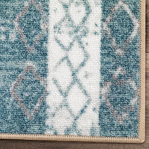 АНТЕП килими кои не се лизгаат скалила Тепих боемски потресена кора и стап алфомбра, сет од 13, сини, 8 x30