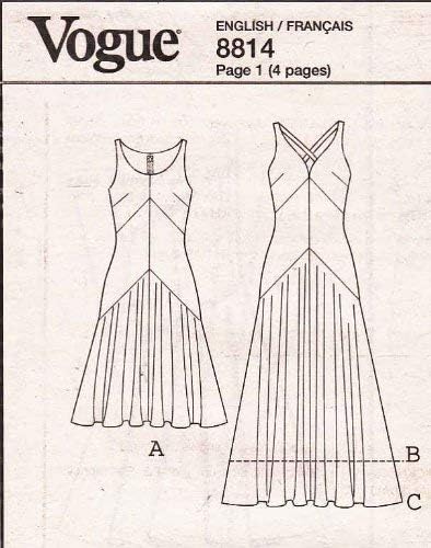 Модели на Vogue V8814 Промаши фустан, големина A5