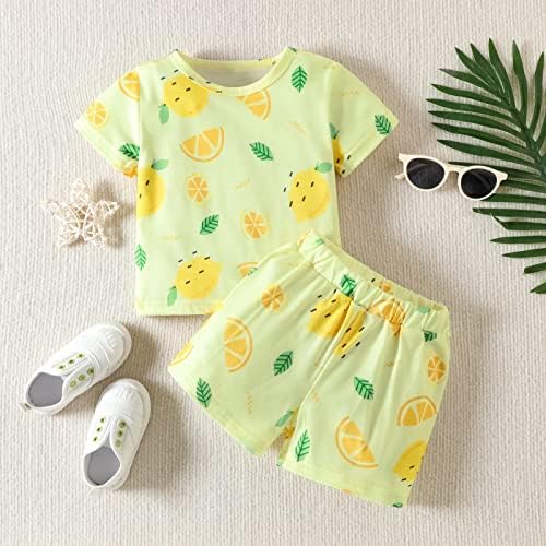 Аикејди дете бебе девојчиња момчиња летни облеки маица со кратки ракави плажа облека симпатична овошна шема печатена домашна сетови