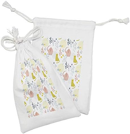 Сет на торбичка за ткаенини од желка Амбесон од 2, разнобоен пастел тон Скандинавски инспирирана слика на шумски животни и насади, мала