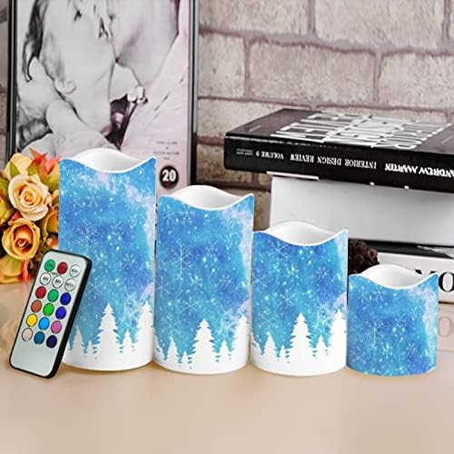 За U дизајни 4 парчиња Божиќни свеќички со далечински, снегулки за печатење на столб од снегулки, сини украси за дома, електронски треперење чај светла светли свеќи ?