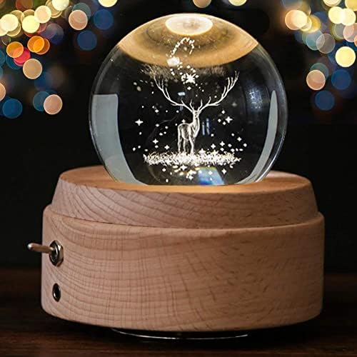Кристал топка музичка кутија елен блескава ротирачка музичка кутија со проекторна ламба погодна за роденденска забава Денот на в