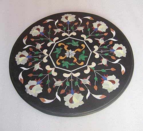 занаетчиски 23 Црна голема мермерна тркалезна трпезариска маса мозаик рачно изработена уметност со штанд