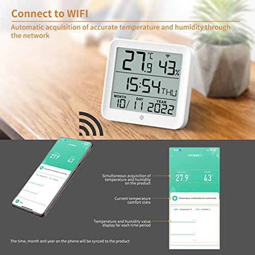 WiFi Термометар Хигрометар: Паметен Сензор За Влажност На Температурата Со Предупредување За Известување За Апликација, 3,75 Во Голем Екран