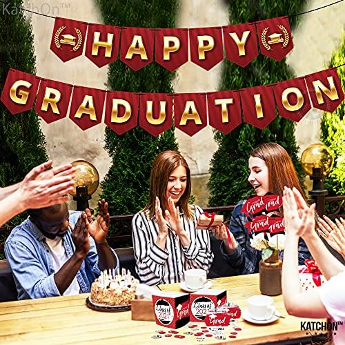 Катчон, Голем Црвен Среќен Банер За Дипломирање - 10 Стапки, БЕЗ САМ | Позадина за Дипломирање за 2023 Година Декор За Дипломирање