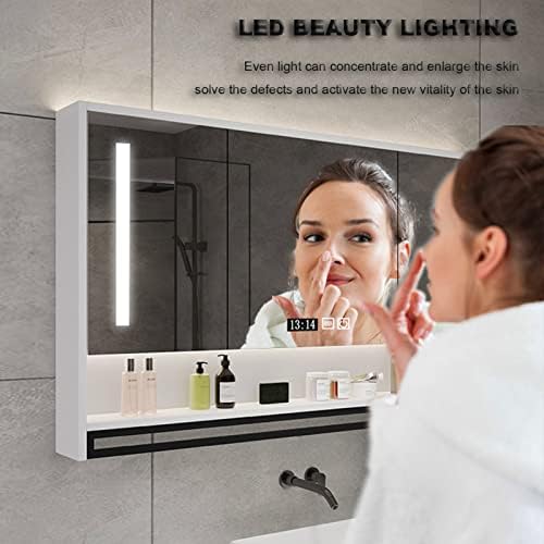 Огледало во правоаголник LED осветлен кабинет за лекови за бања со огледало за огледало огледало со светла и организатор за складирање на дефогер