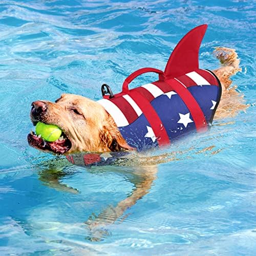 Елек за Спасување На Кучиња од малиер, Елек За Куче Со Американско Знаме Со Голема Пловност, Висока Видливост На Живот На Куче Ајкула Спасител