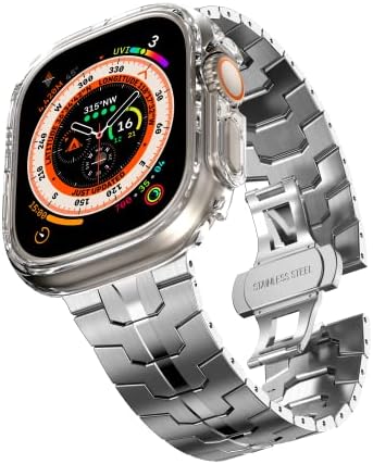 Случајот со титаниум и опсег компатибилен со Apple Watch Ultra 49mm, рамка за титаниум со 9H калено стакло ултра-тенко за Apple Watch Ultra со