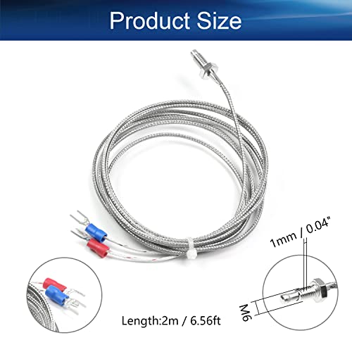 Bettomshin 3pcs 2m/6.56ft k-тип Термопапар сонда, кабел за температура на низата на кабел за мерка на кабел за мерка 0-800 ± 1,5% ℃ K сензор
