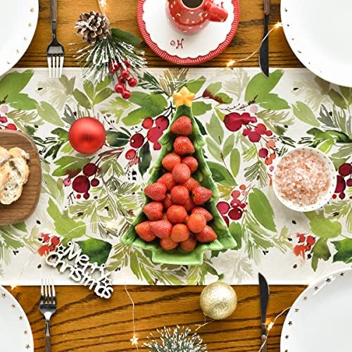 Артроиден режим Акварела Холи Ранер за Божиќни маса, сезонска зимска Божиќна празничка кујна за трпезариска трпезарија за украси
