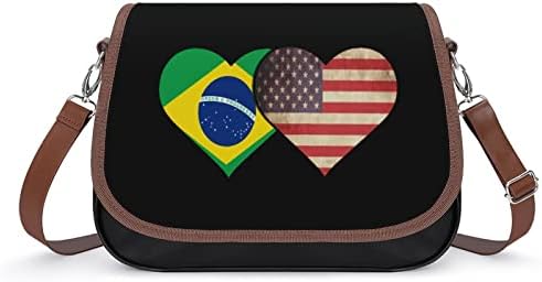 Бразилско Знаме И Американско Знаме Кожна Чанта Со Вкрстено Тело Мала Торбичка Модна Фани Пакет Патување Рамо Дневен Пакет За Мажи Жени