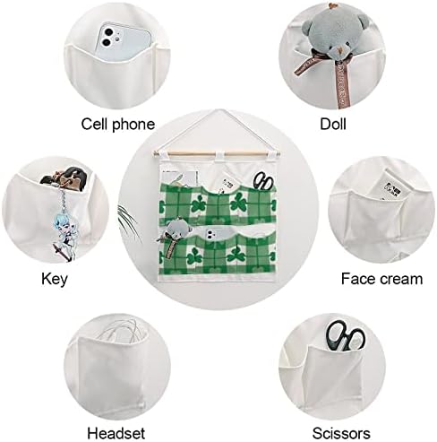 Смарагд Зелени Шамроки Ѕиден Плакар Висечка Торба За Складирање 6 Џебови Ленен Памук Над Вратата Организаторски Торбички За Спална Соба Бања