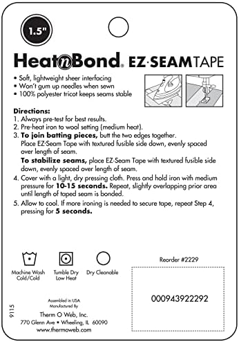 HeatnBond EZ Seam Топлива Проѕирна Лента за Ватирање И Шевови На Ватенка, 1,5 x 15 Јарди, Бело, 2 Пакувања