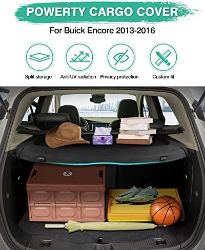 POWERTY компатибилен со карго-покритие Buick Encore 2013- Снимбениот безбедносен штит Шилд Црна