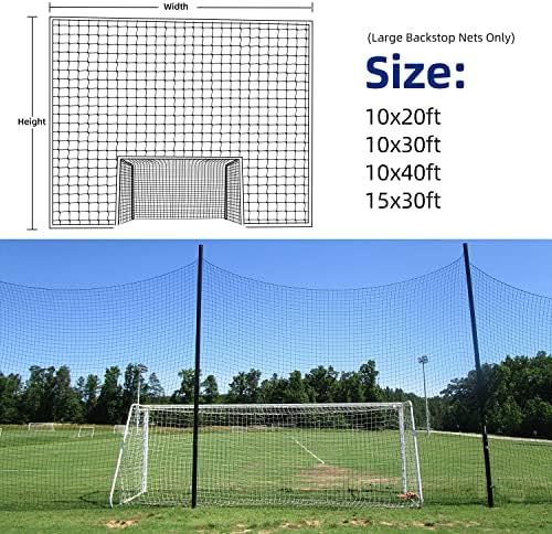 Wiseek Soccer Backstop Net, Soccer Soccer Barrier Net, Најлон фудбалски практики Спортски мрежи 10x20ft/10x30ft/10x40ft