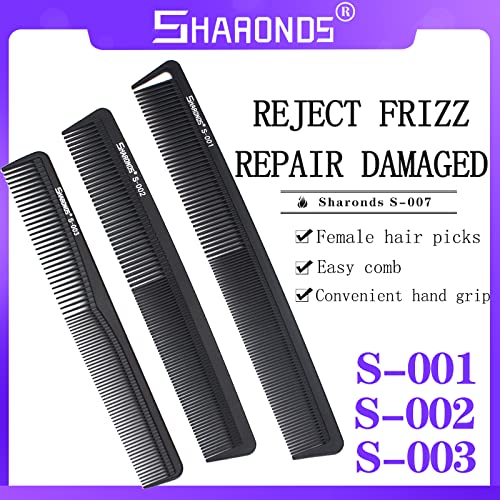 Sharonds Black Professional Combet Set, опремено со 8 анти-статички чешли отпорни на топлина, погодни за сите типови на коса. Професионален