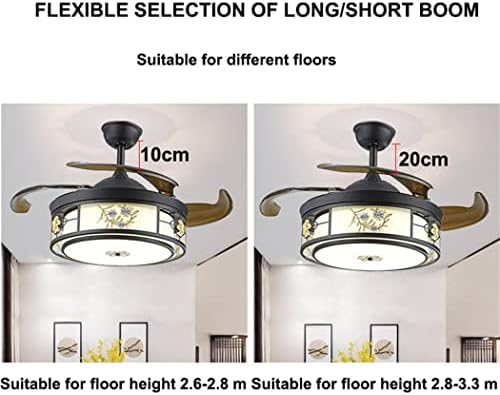 Внатрешен вентилатор на таванот со светлина, 42 инчи повлечен тавански вентилатор ламба со далечински управувач, тивок невидлив лустер на