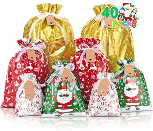 Тиблу Божиќни Торби За Подароци - 40 ПАРЧИЊА Божиќни Торби За Подароци Со Ознаки Празнични Торби За Подароци Избрани Големини За Новогодишни