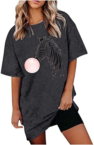 Гроздобер графички маички за маички за жени летни кратки ракави врвови преголеми дрвја зебра маици трендовски обични маици