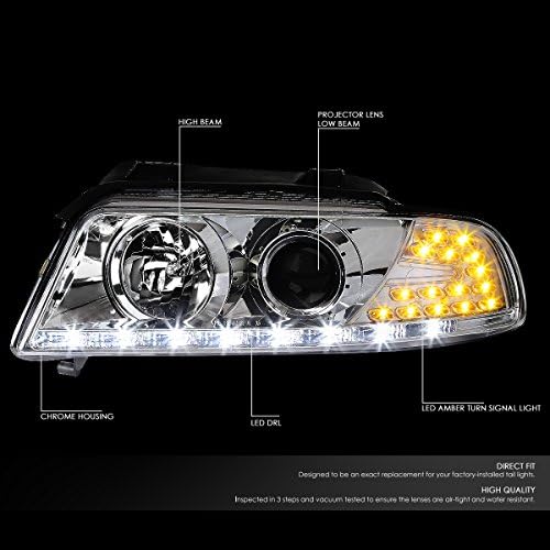 Компатибилен Со Audi A4 B5 Facelighted CHROME LED DRL Проектор Фарови Килибар Сигнал + H7 LED Конверзија Комплет Вентилатор