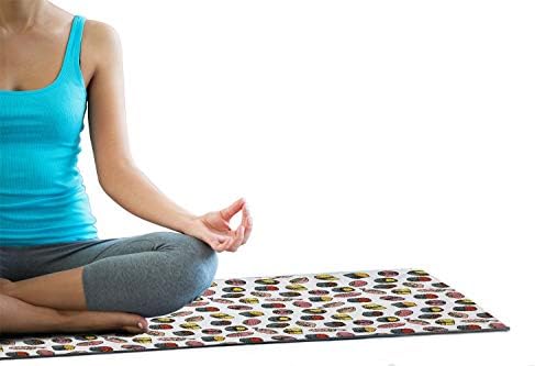 Ambesonne Sushi Yoga Mat Train, сашими и ролни кујна Вкусен doodle, нелизгање пот и абсорбента за јога пилатес тренерска подлога за вежбање,
