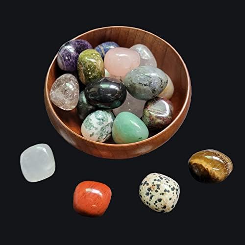 Rocktone 15pcs срушени камења Полирани енергетски кристали Рок и минерални колекции примероци Чакра заздравувачки камења, чаден кварц, далмација Јаспер, лабрадорит, Unakite