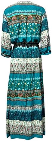 uikmnh женски 3/4 ракав одговара и пламен бохо макси фустан долг асиметрија летен женски пад на боемски фустан