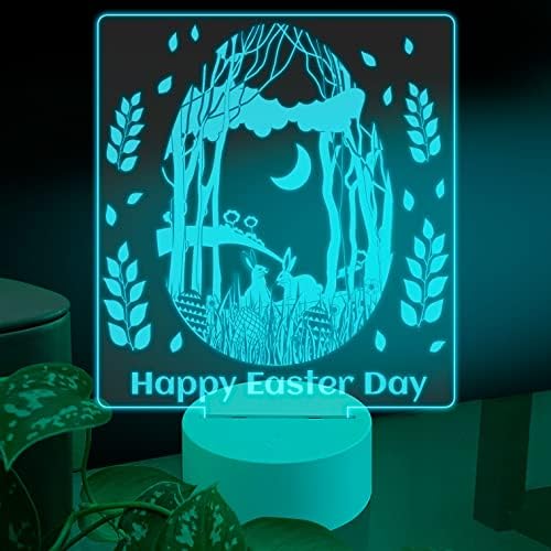 Амбесон Среќен Велигден 3д Предводена Столна Ламба, Лисја Од Зеленило Пролетни Цвеќиња Уметност, Акрилна Стаклена Плоча Со Оптичка Илузија СО USB
