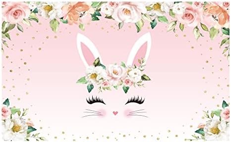 Смешно розово розово некое зајаче се врти една забава за фотографија за фотографија Велигденски цветни зајаци позадина пролетни цвеќиња