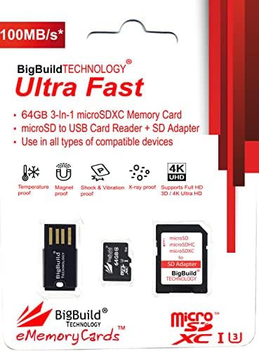 BigBuild Технологија 64GB Ултра Брз 100mb/s U3 Microsdxc Мемориска Картичка За Samsung Galaxy Tab SM-T380, SM-T385, SM-T395, SM-T377W, SM-T285YD Таблет