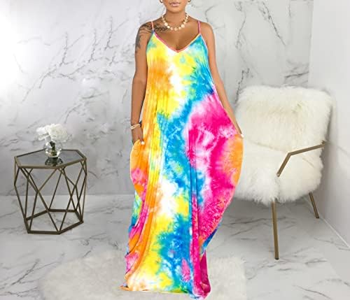 Зонџи Плус Големина Макси Фустани Сарафан За Жени Лабав Печатен Прилагодлив Африкански Фустан На Плажа Со Џебови