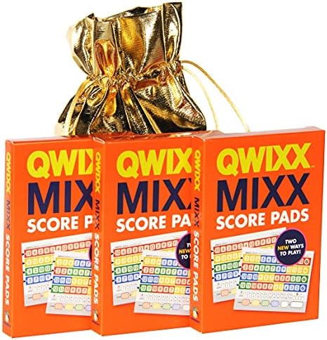 Qwixx Микс Резултат Листови 3 Пакет Со Златна Крпа Во Метална Боја Торбичка