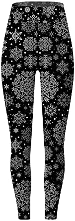 Божиќни јога панталони за жени, Божиќни снегулки за печатење на задник за кревање на задниот дел од половината за контрола на стомакот