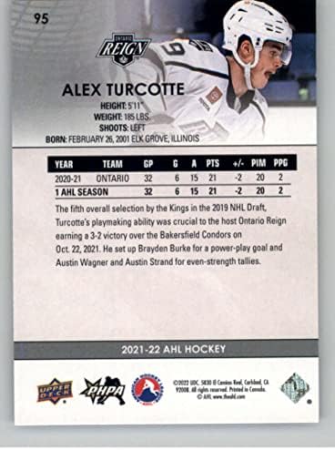 2021-22 Горна палуба AHL 95 Алекс Туркот РЦ дебитант Онтарио владее картичка за трговија со хокеј