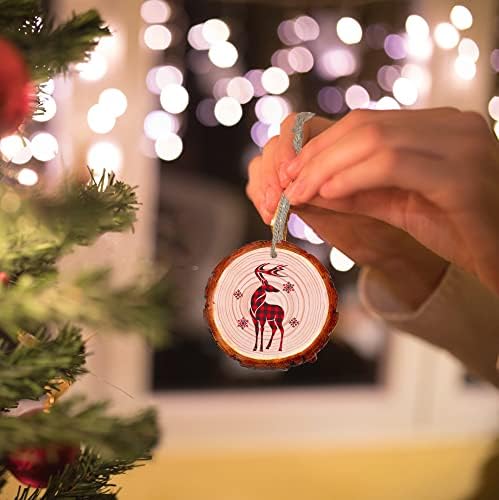 Рустикални Божиќни украси, Божиќни украси за фарма за украси на дрвја, дрвени црвени и црни карирани Божиќни украси за декор за празници
