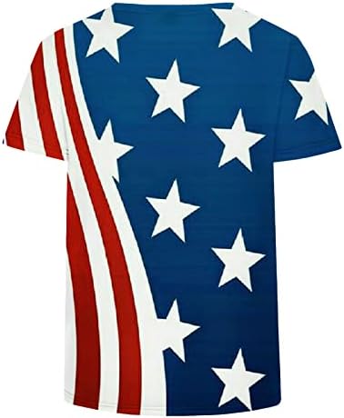 Западни кошули за жени Американски знамиња за печатење на знаме против кратки ракави за кратки ракави на вратот 4 -ти јули Блузи на Денот на