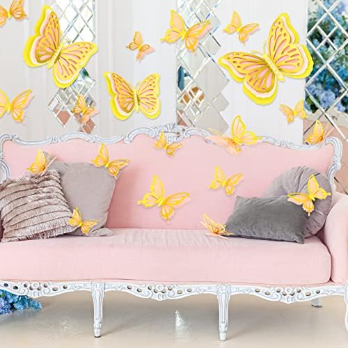 Boumusoe 3D злато Големи украси за пеперутки, 52 парчиња Пеперутка wallид декор на налепници за забава за роденденски туш за бебиња