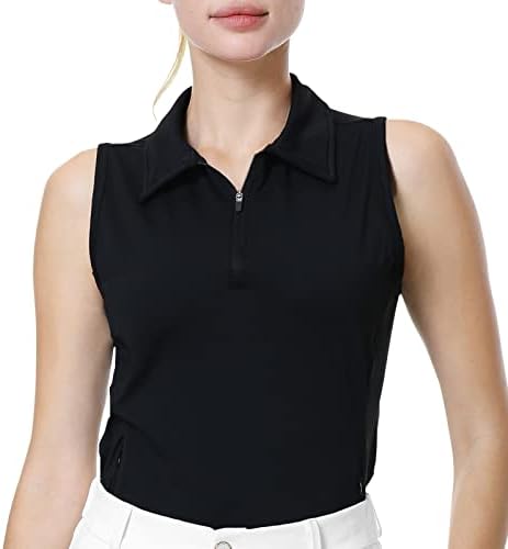 Анививо женска кошула за голф без ракави Поло тениски кошули со џебови, лесен патент за вежбање на голф резервоар за голф врвови