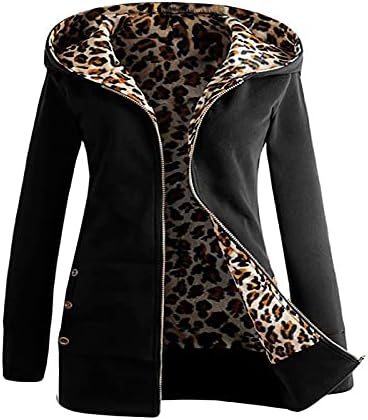 Foviguo ровови палта за жени, Божиќно елегантна худи женска плус големина целосна ракав Работа дебели леопард печатени дуксери
